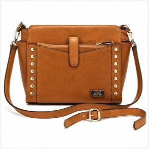 AnnaBis Kirsten Cognac Studded Leather Crossbody Purse And Pouch Aroma-Block